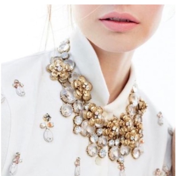J.Crew midnight floral Statement necklace CRYSTALS RHINESTONES EMBELLISHED BLING - Picture 1 of 12